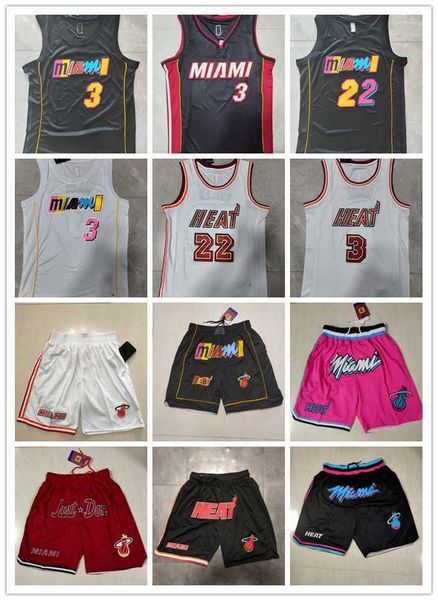 miami''heat''shorts mens throwback basketball shorts pocket basketball jerseys jimmy 22 butler 13 bam adebayo dwyane 3 w, Black